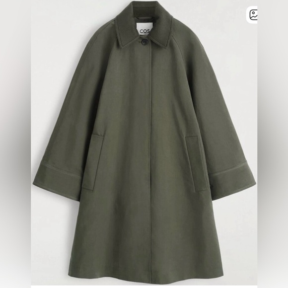 COS Wool-trimmed Long Car Coat - Green - XS - Picture 2 of 2